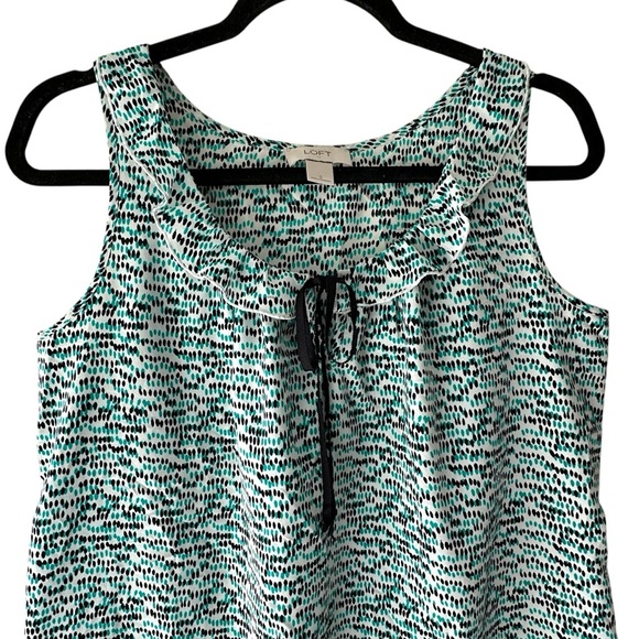 LOFT | NWOT SLEEVELESS RUFFLE TIE NECK TOP GREEN & BLACK GRAPHIC PRINT | SMALL - Picture 2 of 8